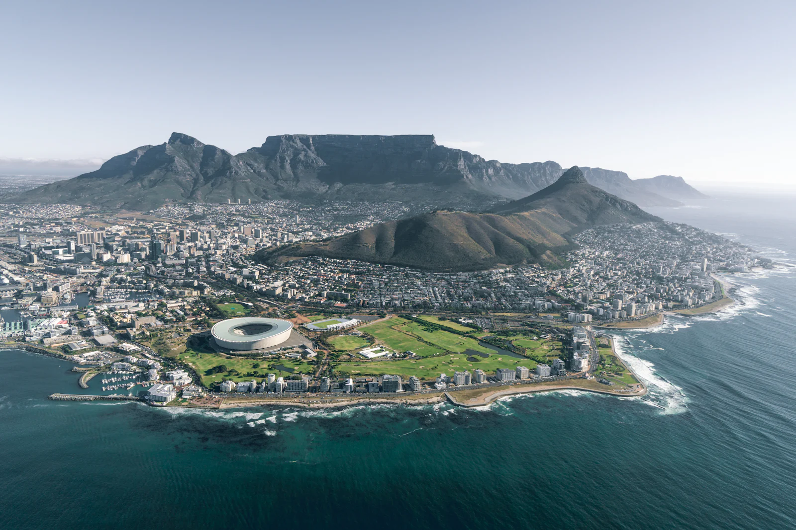 Cape Town coastline with Table Mountain beyond the city